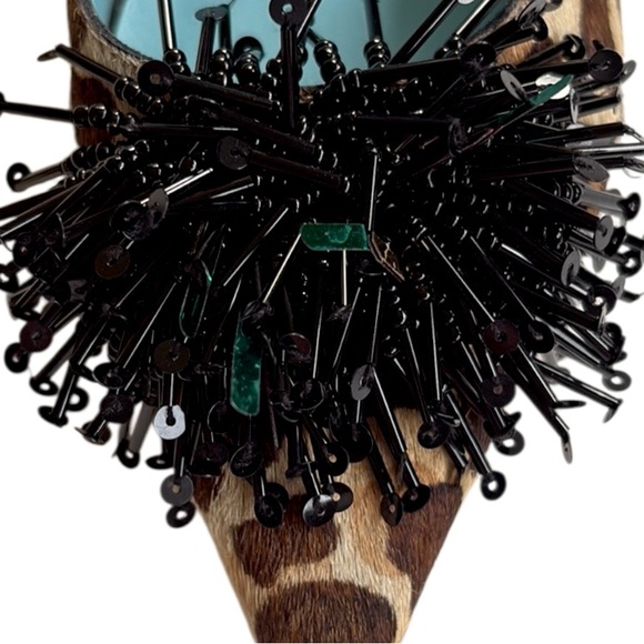 Frances Valentine Leopard Print Pointed Toe Flats with Black Beaded Pom - Picture 3 of 9